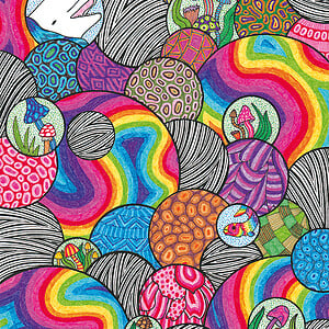 Regeboog Bubbles - Kleurrijke Art Print - Kunstwerk - Alle Kleuren van de Regenboog - Wanddecoratie - Paddestoelen -Spheres of Solitude