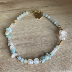 Armband met rozenkwarts, amazoniet en zoetwaterparels