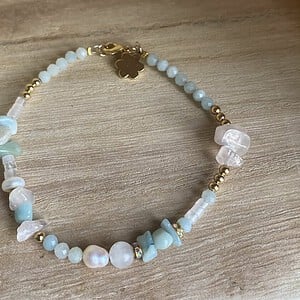 Armband met rozenkwarts, amazoniet en zoetwaterparels