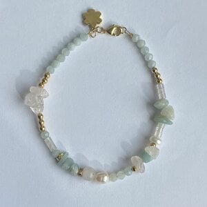 Armband met rozenkwarts, amazoniet en zoetwaterparels