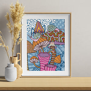 Paddestoel en Slakken A5 Art Print - Kunst aan de muur - Papier Print -Handgemaakt- Groovy Shrooms