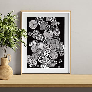 Alternative view of Zwart Witte Abstracte Art Print- Wand Decoratie - Kunst aan de Muur- Originele Kunst - Decoratie Huis - Bubbles