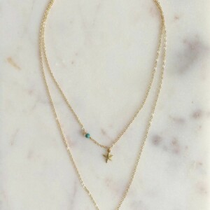 Alternative view of Gelaagde ketting in maritieme stijl met kraaltjes van turquoise howliet en zoetwaterparel