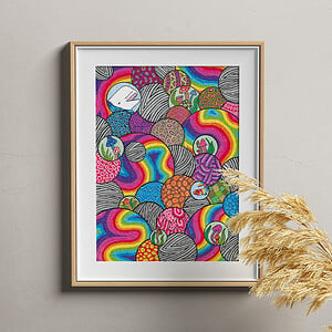 Regeboog Bubbles - Kleurrijke Art Print - Kunstwerk - Alle Kleuren van de Regenboog - Wanddecoratie - Paddestoelen -Spheres of Solitude