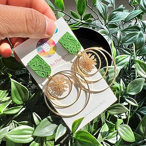 Julia -- Rings with cubic zirconia with Polymer clay Mini Mandala details top