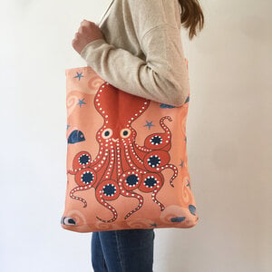 Shopper met Poseidon en inktvis print