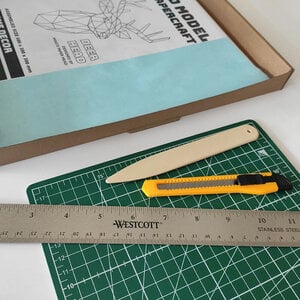 Alternative view of DIY pakket Dinosaurus – T-Rex – compleet knutselpakket met snijmat, liniaal, vouwbeen, mesje