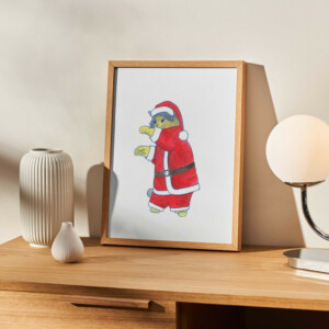 Santa cat - Art Print (A4)