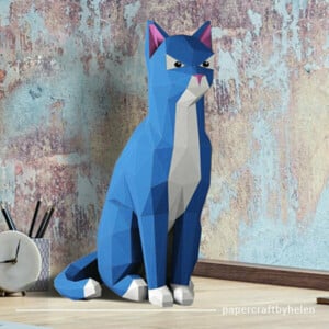 DIY pakket Kat – Blauw – compleet knutselpakket met snijmat, liniaal, vouwbeen, mesje