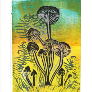 Alternative view of Handmade mono print PADDESTOELEN groen