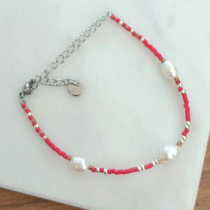 Pearl bracelet red/white