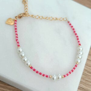Pearl beads bracelet pink/red/white