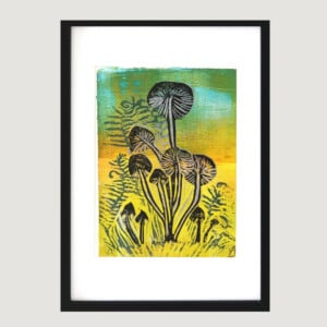 Handmade mono print PADDESTOELEN groen