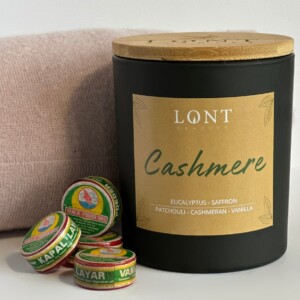 Cashmere - sojawas geurkaars (geen ftalaten en paraffine) - eucalyptus, saffron / patchouli, cashmeran, vanilla