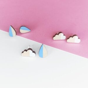Houten oorbellen - Split Druppel en Wolk