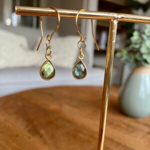 Oorbellen 24 k goud vermeil met labradoriet