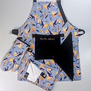 Set - schort, ovenwant & theedoek van hoogwaardig katoen met unieke print