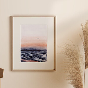 Zonsondergang Roze Hemel Oceaan Art Print A4 / Sunset pink sky Ocean Art print A4