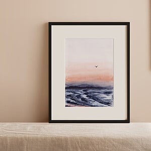 Zonsondergang Roze Hemel Oceaan Art Print A4 / Sunset pink sky Ocean Art print A4