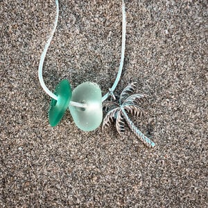 Zeeglas palmboom ketting zilver