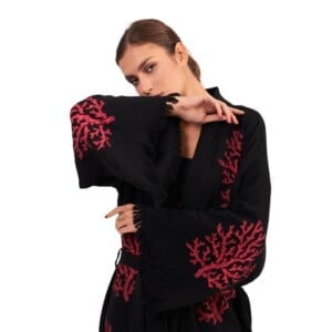 Koraal Lange Kimono-Zwart