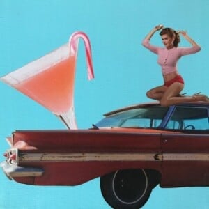 -candy cane cocktail- 20x20x1 cm handgeknipte collage op schildersdoek