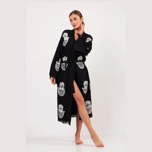 Hamsa Lange Kimono-Zwart: Luxe Badjas & Kimono in Één