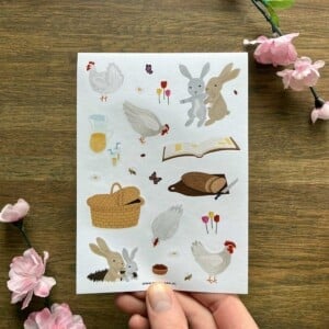 Konijnen, Kippen, Picknick en Insecten Stickers op Vel