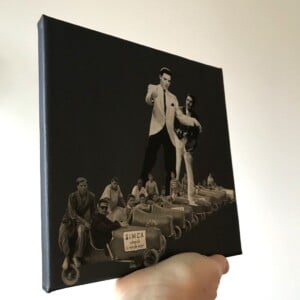 -3, 2, 1, go- 20x20x1 cm handgeknipte collage op schildersdoek