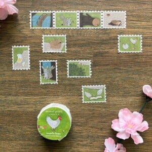 Washi Tape Postzegels Picknick met Konijnen en Kippen in Park