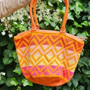 Tas, gehaakt met leer, Spring