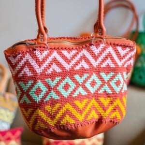 Tas, gehaakt met leer, Oranje boven