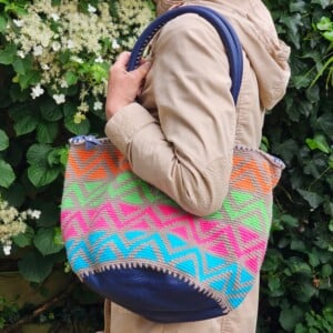 Tas, gehaakt met leer, Fluor