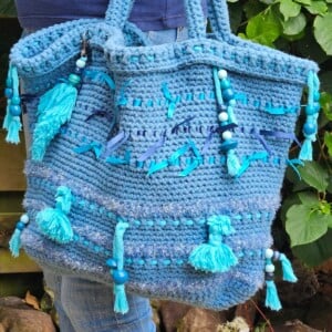 Gehaakte tas, Ibiza Beach-bag blue jeans