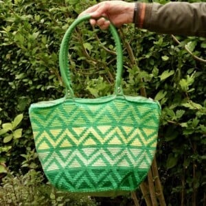 Tas, gehaakt met leer, Big green bag
