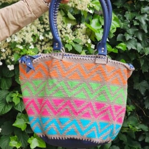 Tas, gehaakt met leer, Fluor