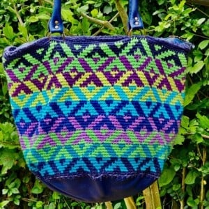 Tas, gehaakt met leer, Deep Ocean