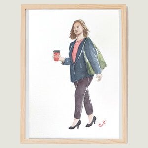 Aquarel A5 Onderweg met coffee-to-go