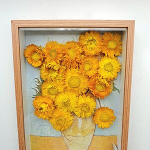 Bijzondere 3D Droogbloemen Kunstwerk van Van Gogh's Zonnebloemen - Unieke Decoratie