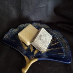 Combideal epoxy schaaltje ‘Ginkgo’ blauw + 2 amberblokjes