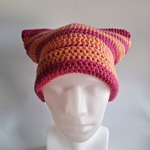 Gehaakte muts 'Coral & hot pink'