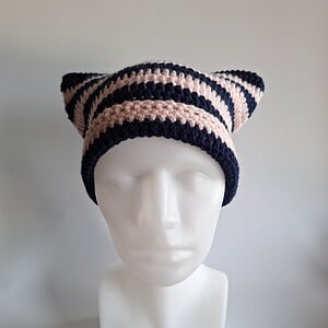 Gehaakte muts 'Navy & babypink'