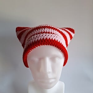 Gehaakte muts 'Red & baby pink'