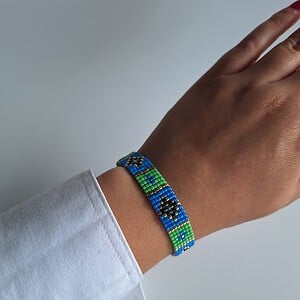 Geweven kralen armband 'Blue stained glass'