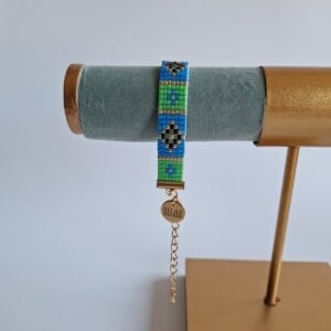 Geweven kralen armband 'Blue stained glass'