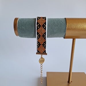 Geweven kralen armband 'Brown argyle'