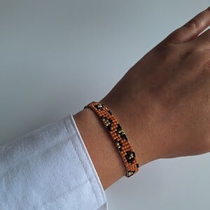 Geweven kralen armband 'Caramel leopard'