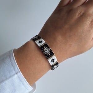 Geweven kralen armband 'Grey stained glass'