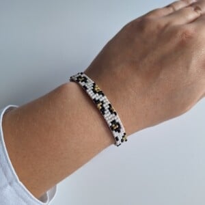 Geweven kralen armband 'Light pink leopard'