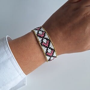 Geweven kralen armband 'Pink diamond'
